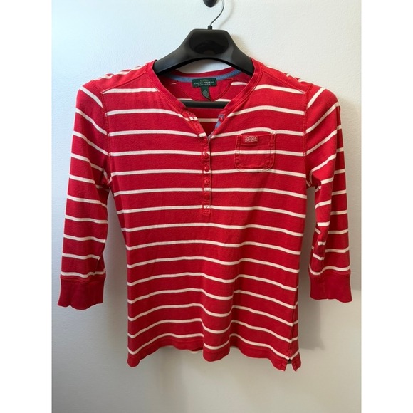 Lauren Jeans Co. Ralph Lauren Tops - Lauren Jeans Co Ralph Lauren Henley Top Red White Striped 3/4 Sleeve Medium